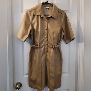 Medium A New Day Faux Leather Button Down Collared Dress With Belt